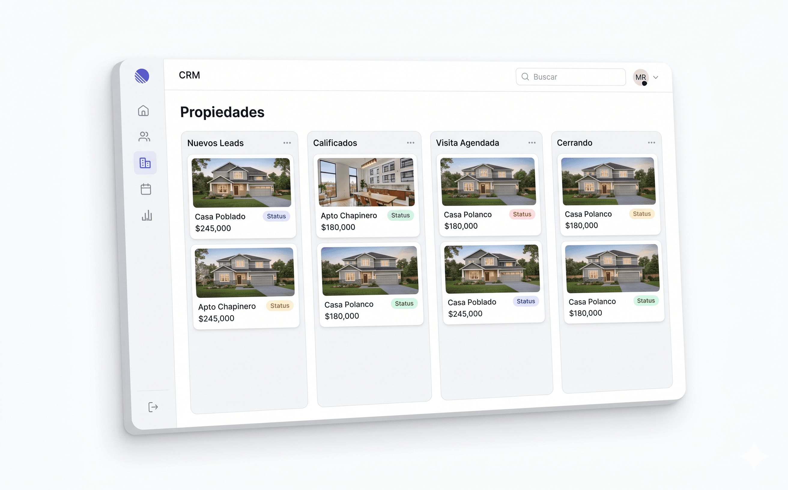 Dashboard de Llaveo con pipeline de propiedades